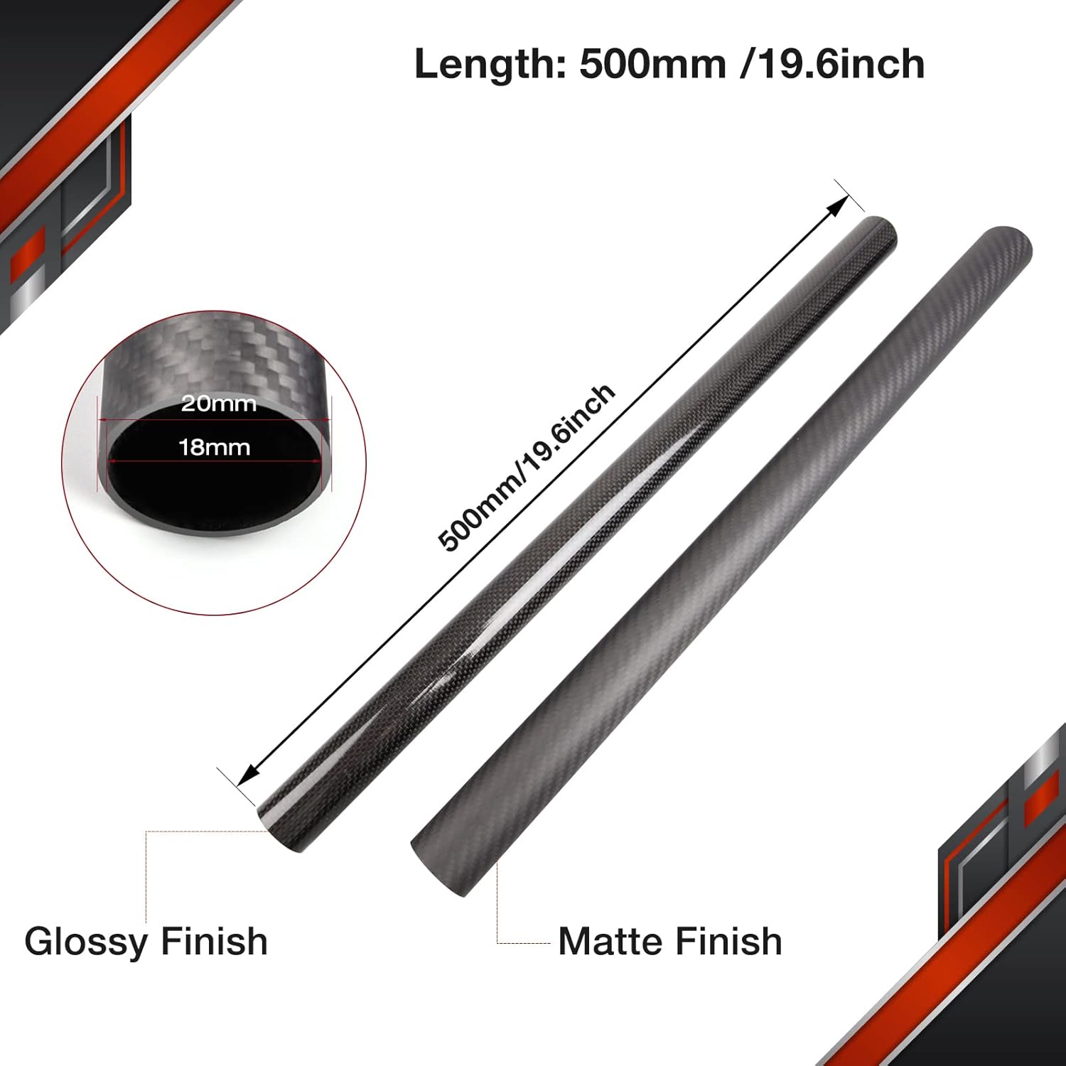 61HxtJXH1nL._SL1500_6f82fe19-8ce2-4c38-97ce-a1b231e55a19.jpg 3K 500mm (19.6 inches) Carbon Fiber Tubes Matte Surface