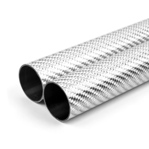 Roll Wrapped Carbon Fiber Tube Silver Aluminized Twill Weave Gloss Finish – 48″