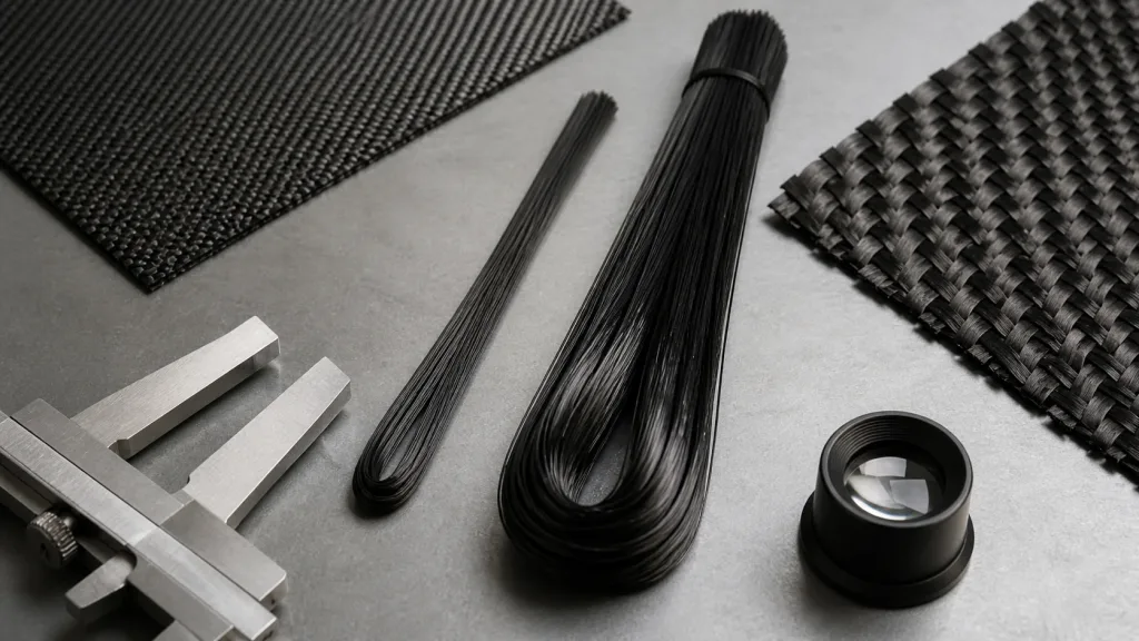 Fine and large carbon fiber tow bundles with corresponding fabric samples