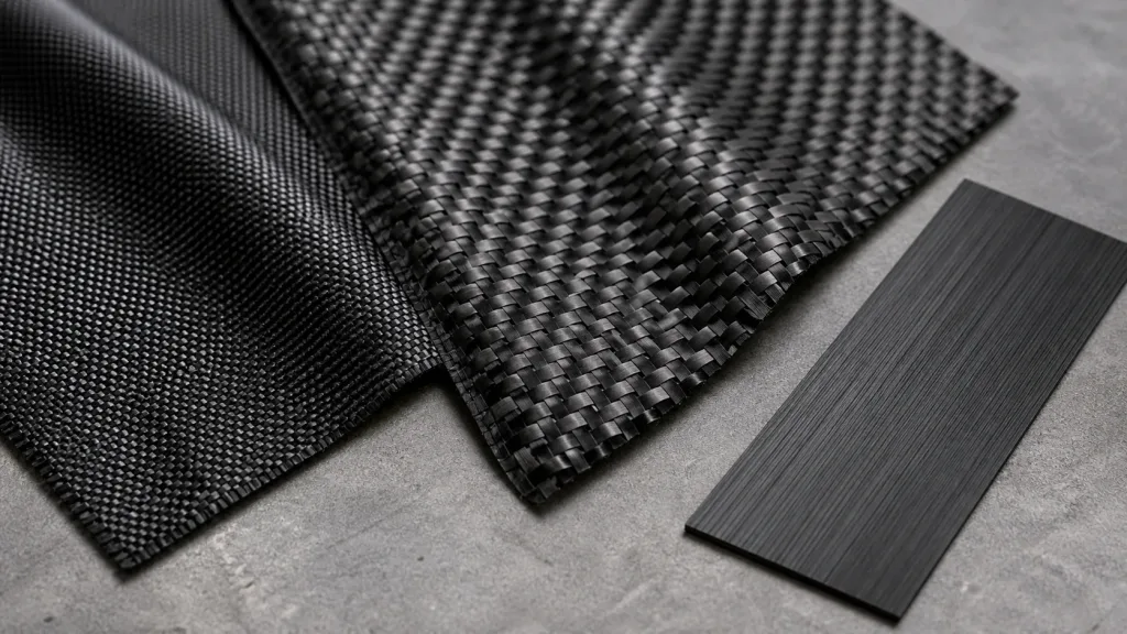 Fine and coarse carbon fiber weaves with a unidirectional material sample