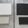 Fiberglass and carbon fiber fabric and laminate samples side by side