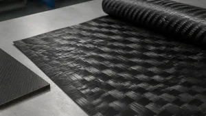 Spread tow carbon fiber fabric on a composites workbench
